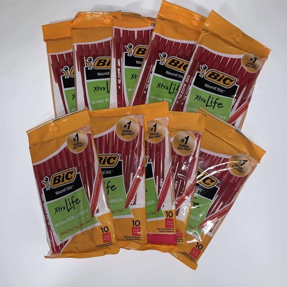 BIC Round Stic Xtra Life Ballpoint Pens, Red ink 100pcs, 10pk - Picture 1 of 4